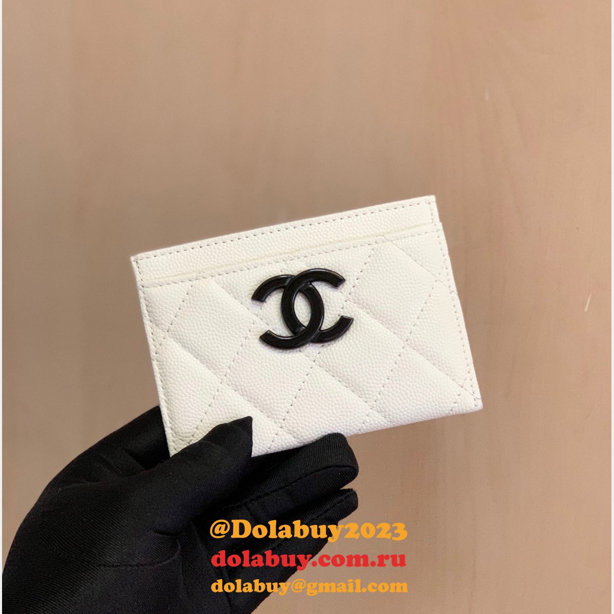 Replicas AP1967 Black/White Card Holder Grained Calfskin Fake Bags