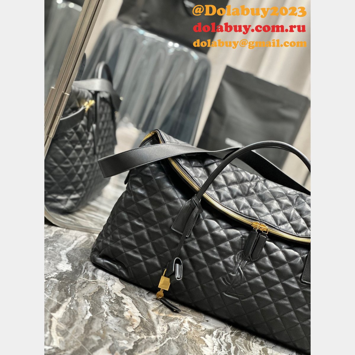 Ysl Replica Es Giant Travel 736009 Black Quited AAA+ Bag