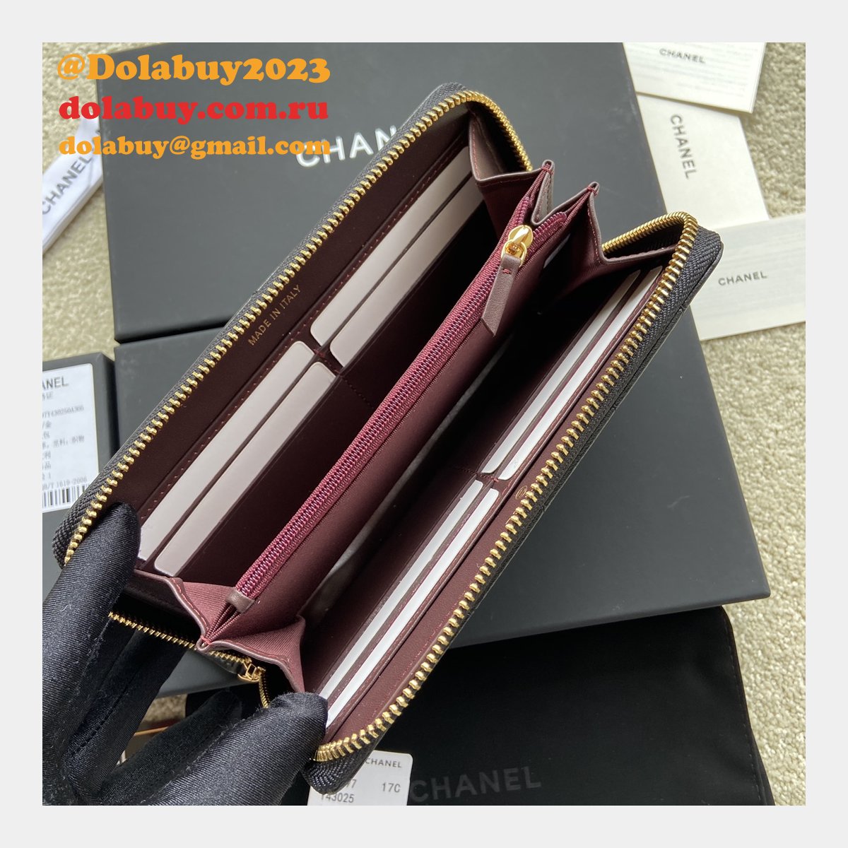 Best CC Leather Matelasse Round Zipper Long Wallet A50097