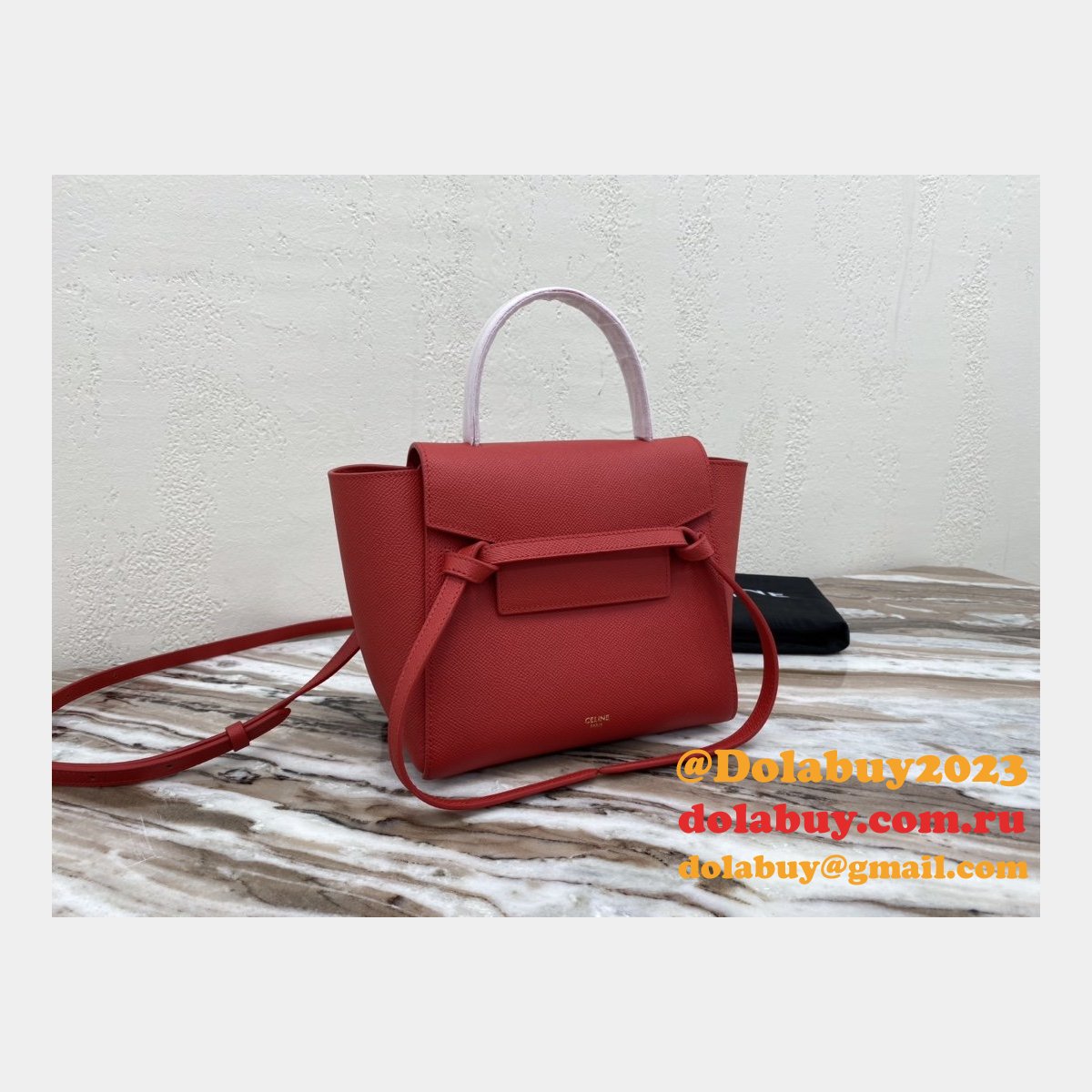 Celine cheap nano belt red bag in grained calfskin