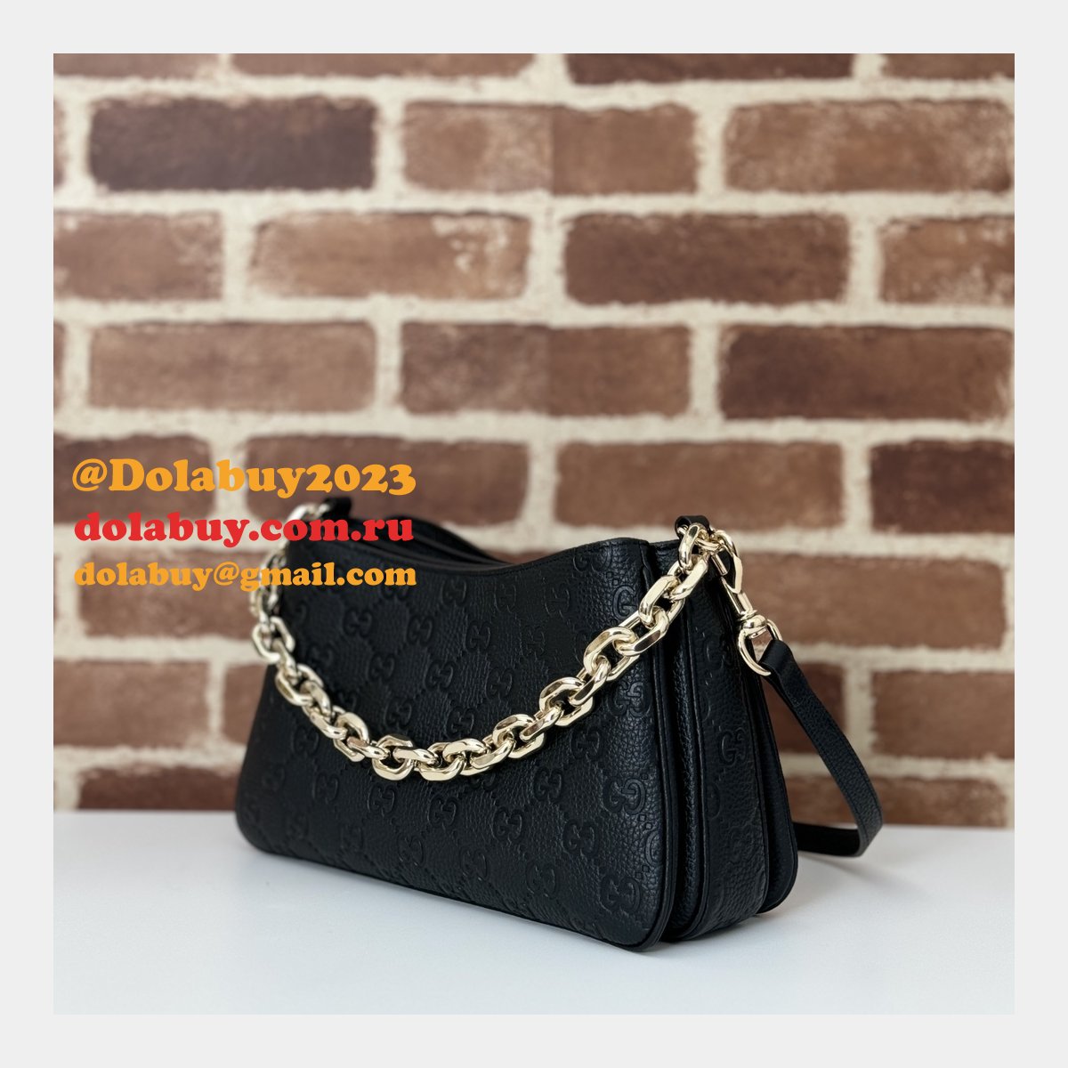 G*u*i designer copy gg emblem small shoulder chain 815263 black bag