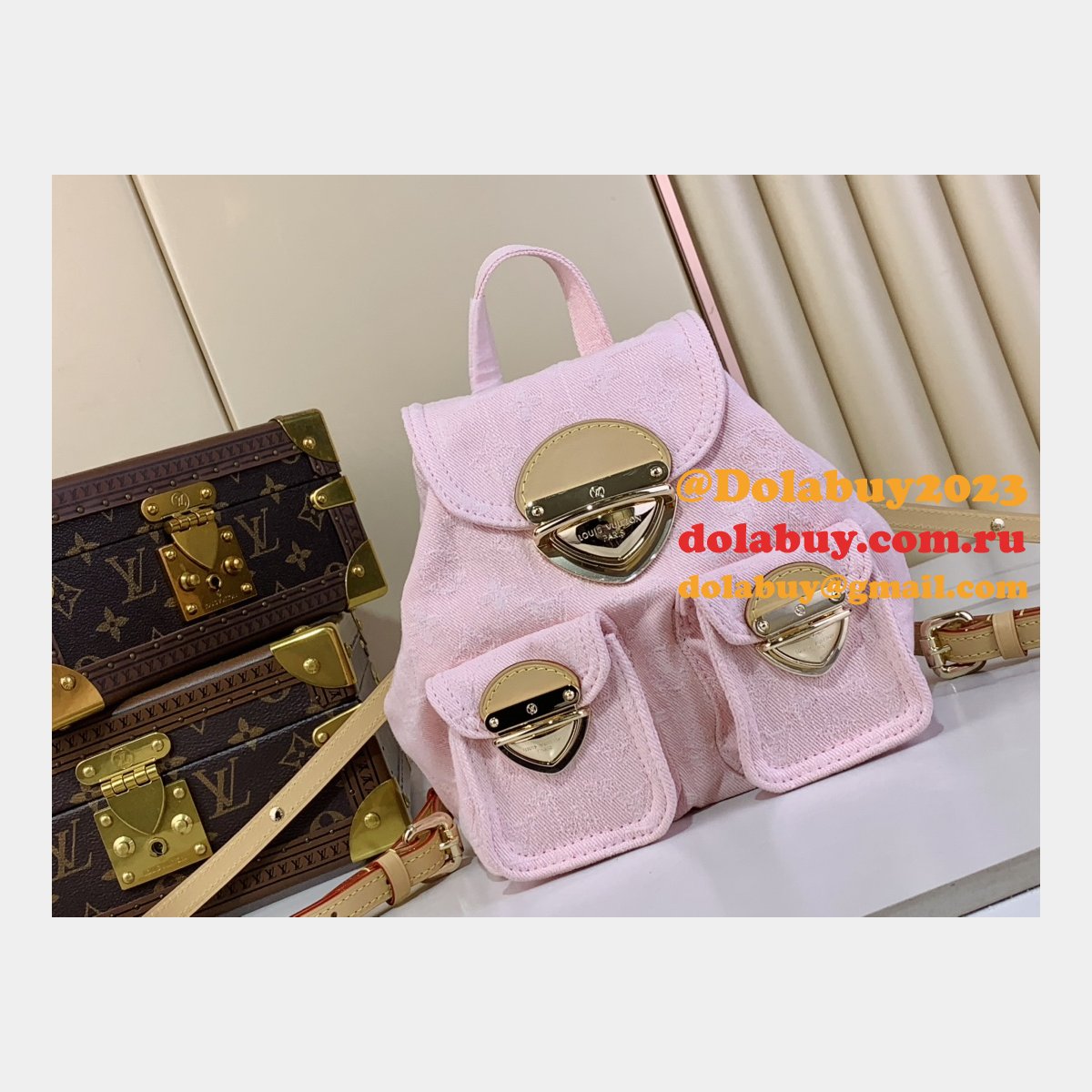Venice Backpack Louis Vuitton Copy M13031 Luxury Monogram Denim Pink