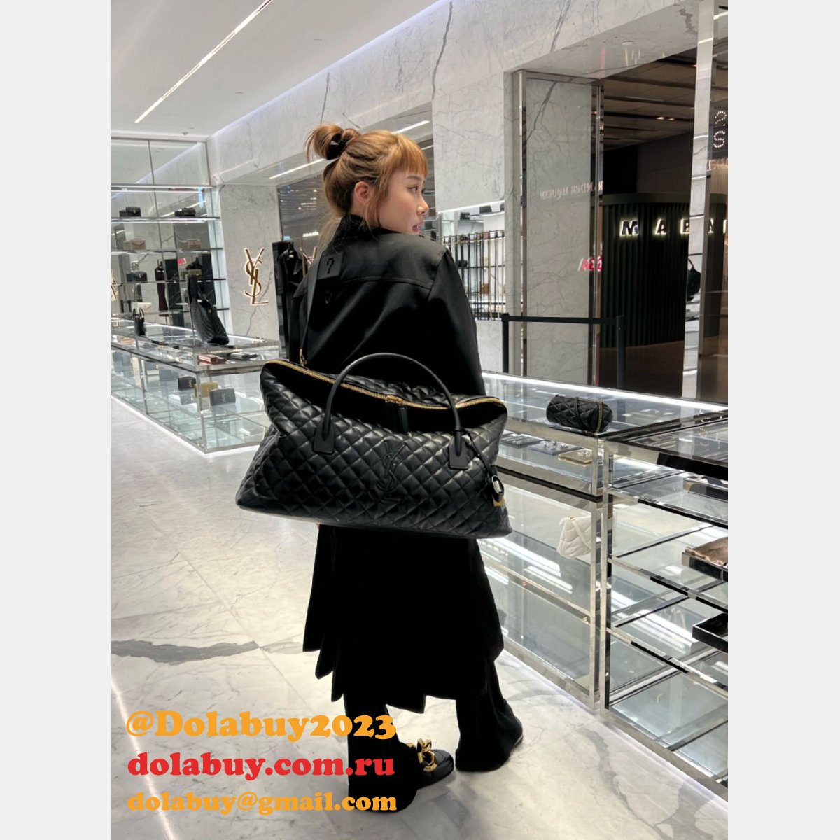Ysl Replica Es Giant Travel 736009 Black Quited AAA+ Bag