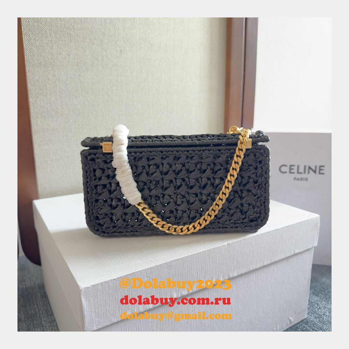Celine Plein Soleil IN RAFFIA EFFECT TEXTILE SHOULDER BAG