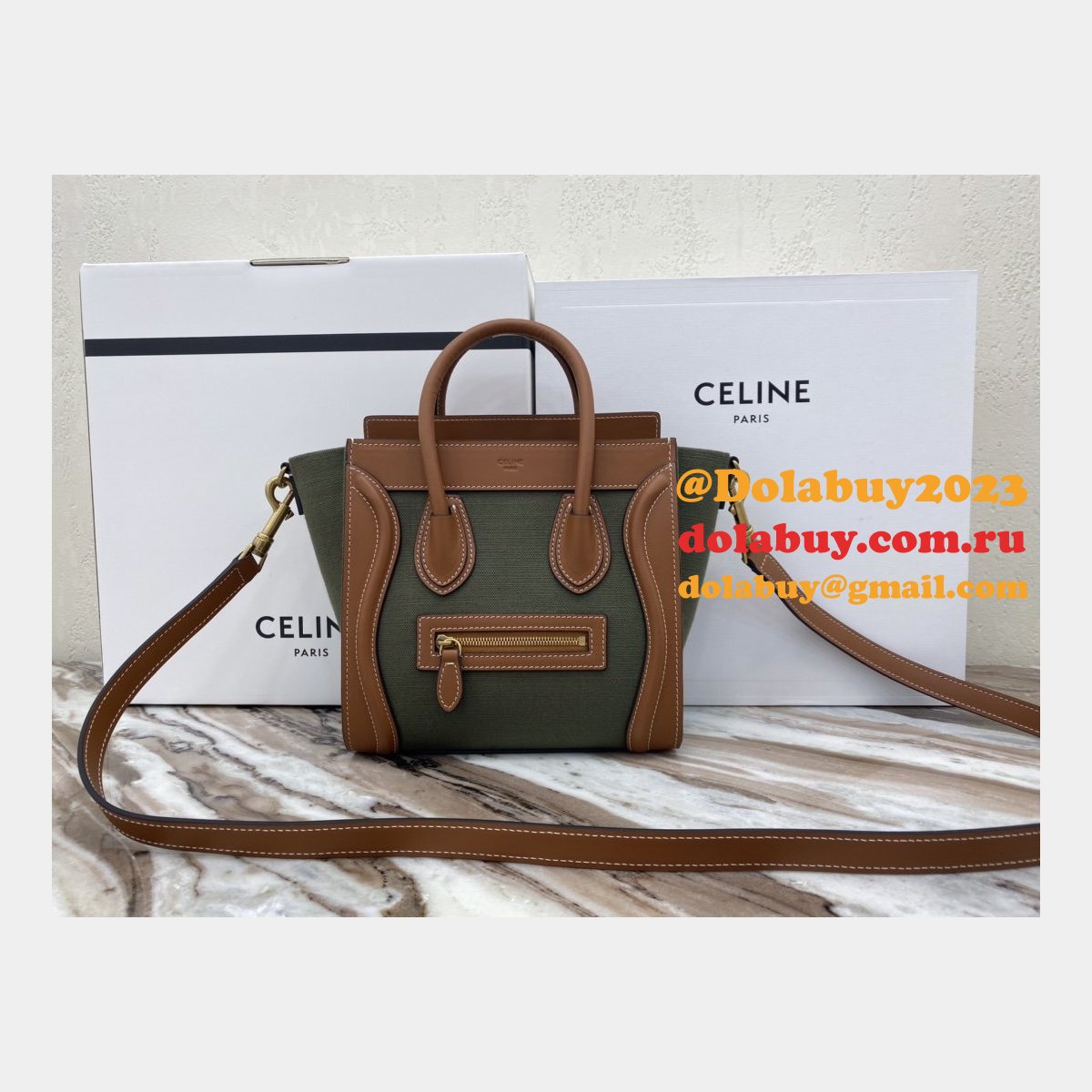 Designer Replica Celine Brown/Green Luggage Bags For Sale