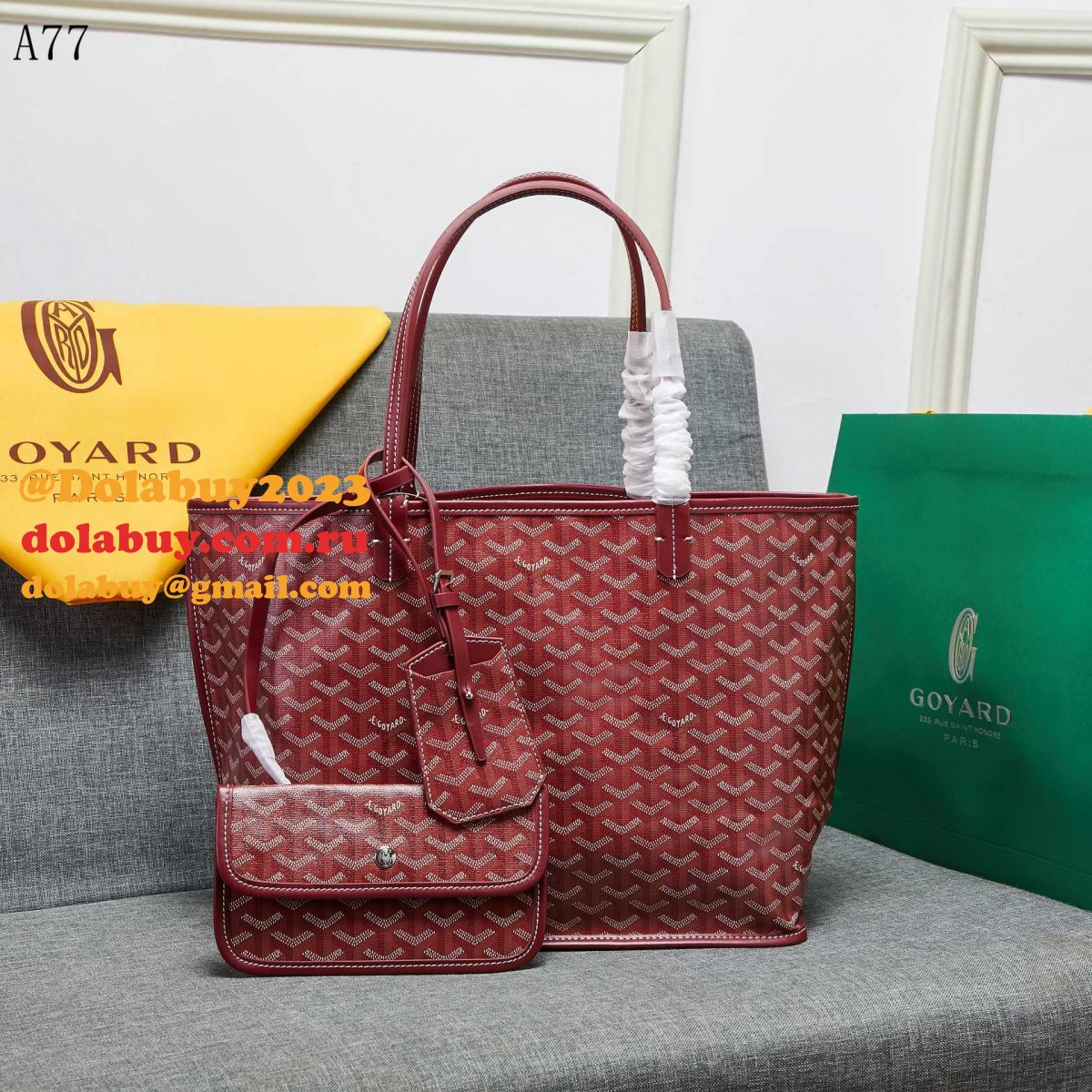 High Quality Goyard Classic Chevron St. Louis PM Totes Winer-Red Bags