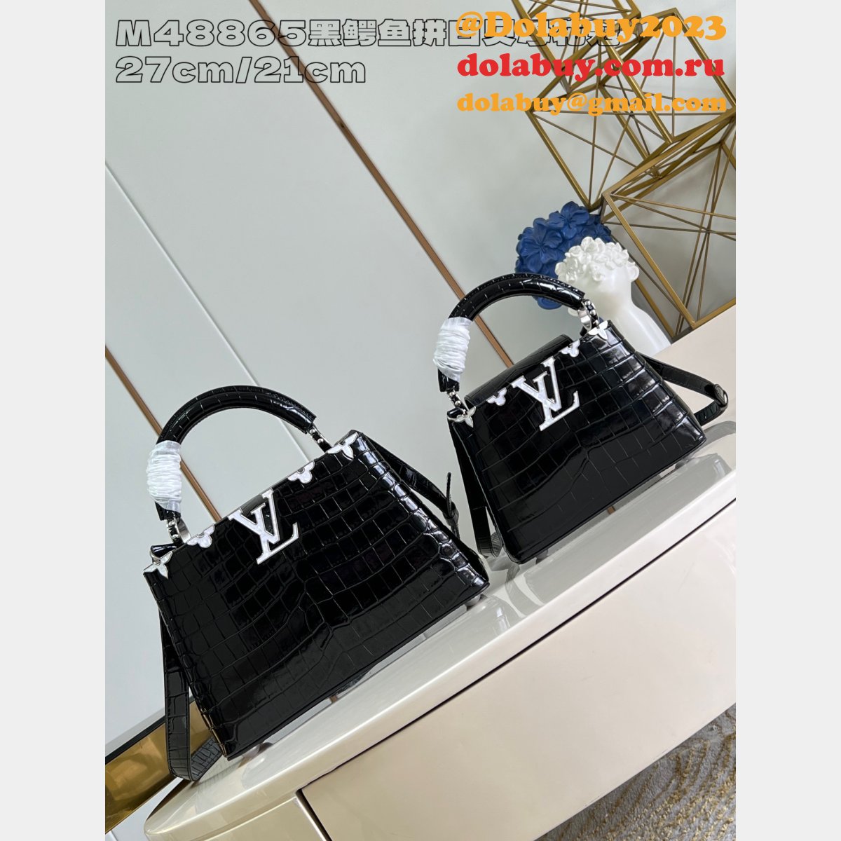 Louis Vuitton The Knockoff Capucines Designer M48865 Black Crocodile Bag