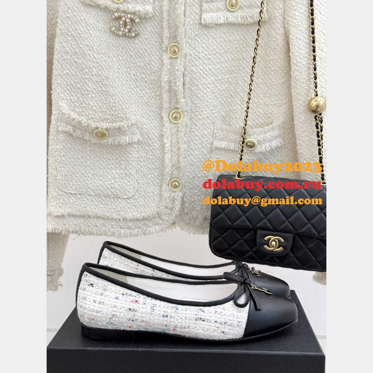 Wholesale CC Ballet Tweed Leather Flats