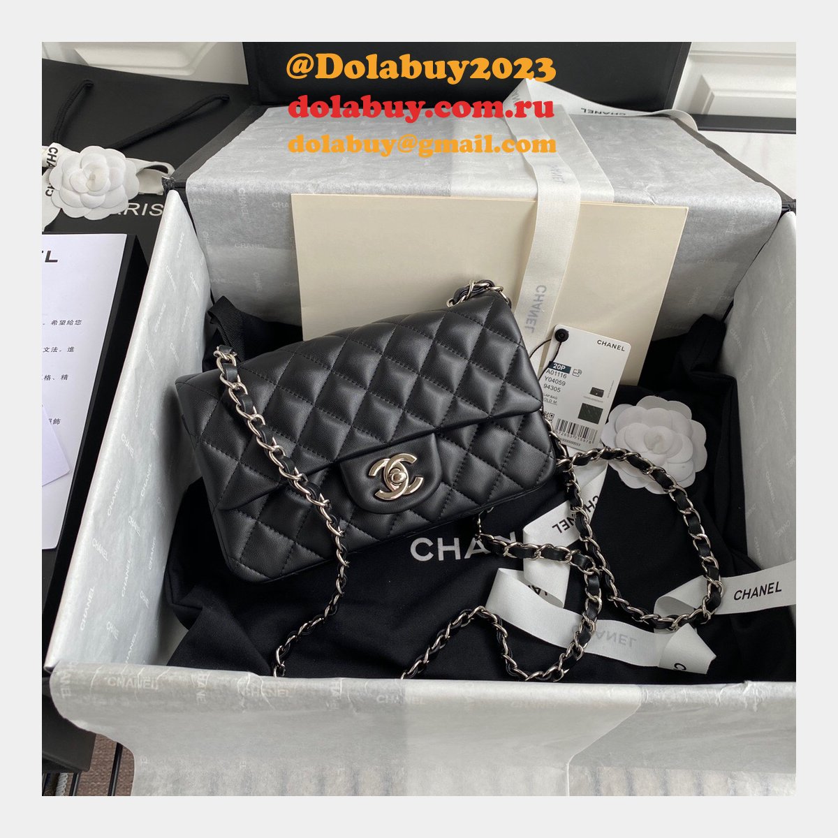 2020 Luxury CC CF 20CM Flap Lambskin Classic Black Bags