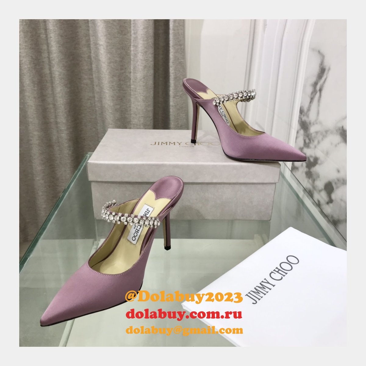 Bing 100 Embellished Satin High Heel Mules Fake Jimmy Choo Shoes