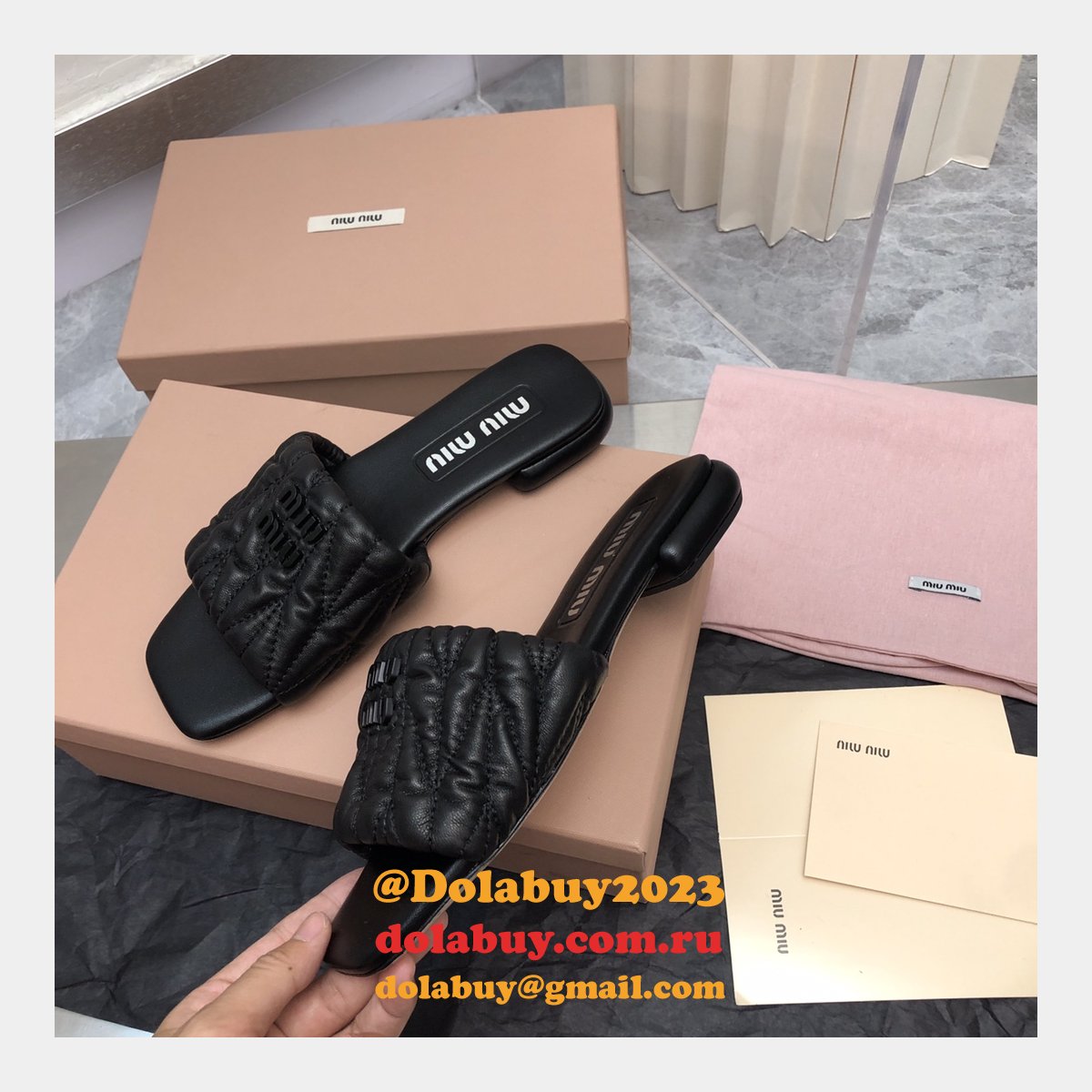 Wholesale Top Quality Miu Miu Copy Flat Sandals and Slippers Shoes