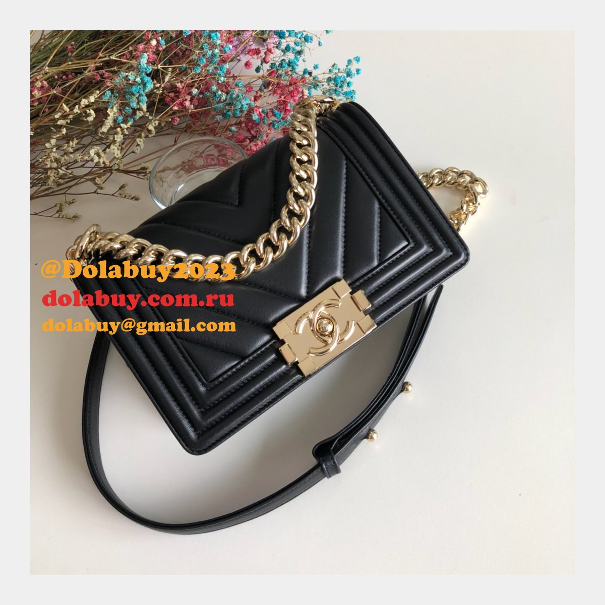 Luxury CC V Le Boy Replica 7 Star Black Bags lambskin 20cm