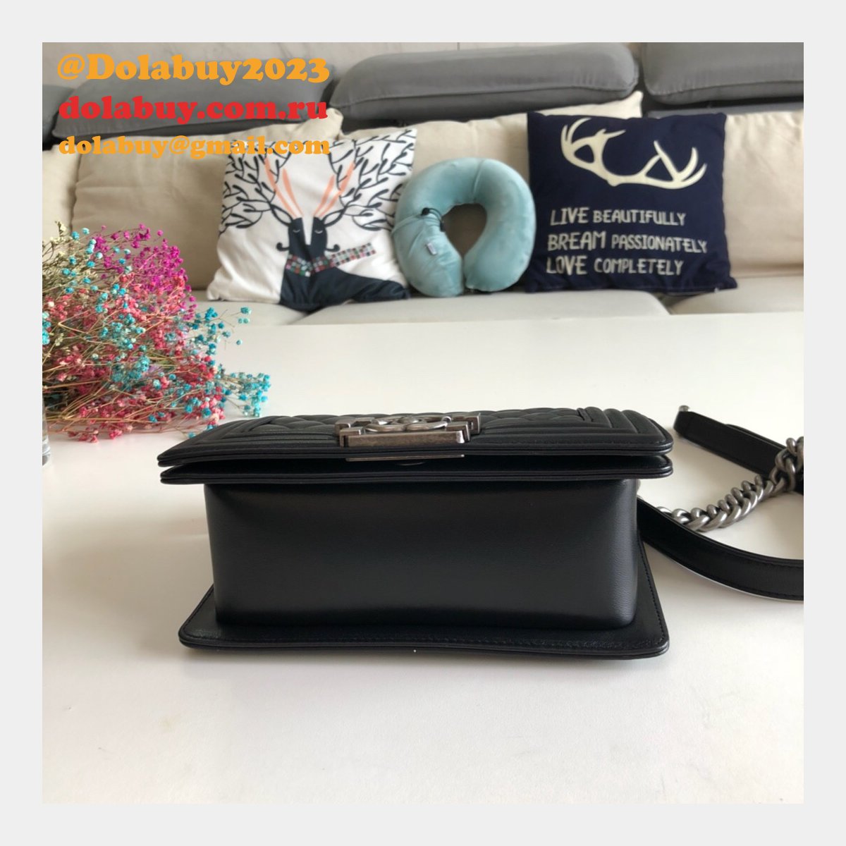 High Quality CC Le Boy Replica Best Black Bags lambksin 20cm