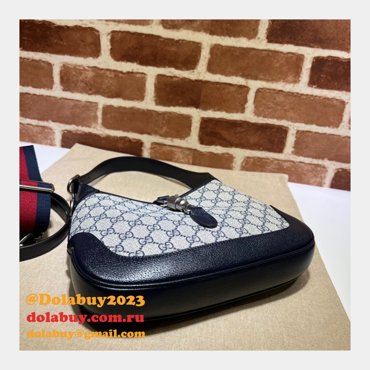 Gucci Wholesale Jackie 1961 small shoulder bag ‎678843 Beige and blue