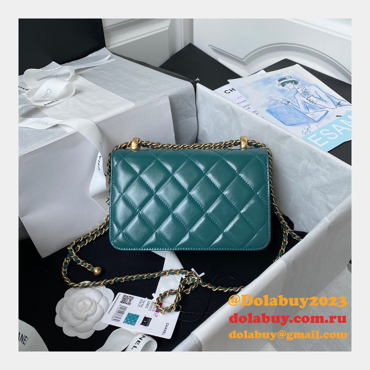 Designer Replica Calfskin & Gold-Tone Metal White Mini Flap AS2615 Bag