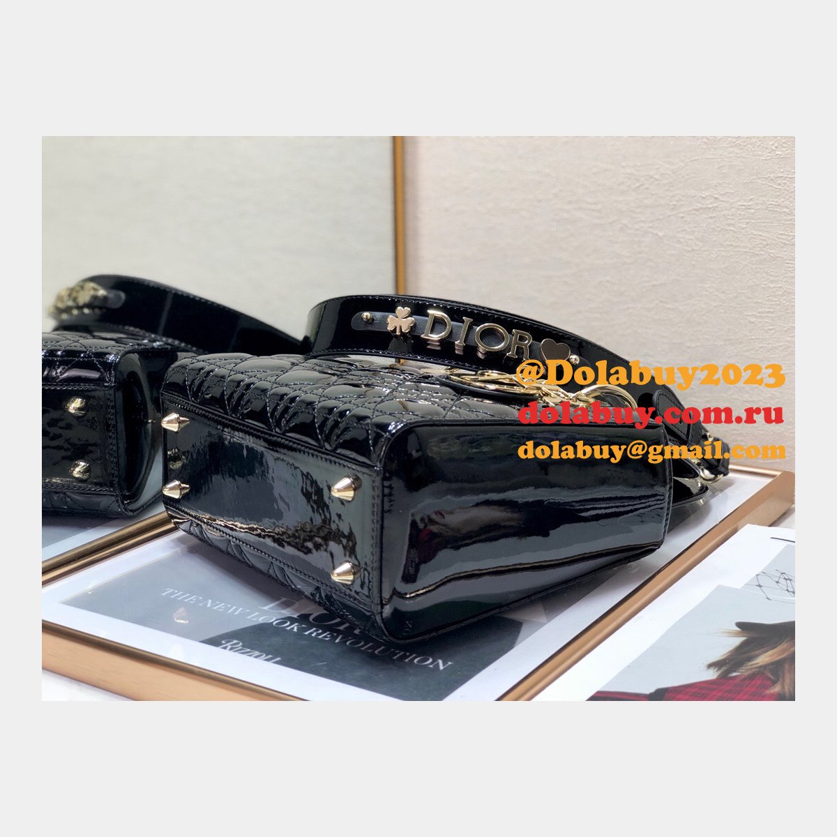 Best DIOR LADY MY ABC Wholesale PATENT LEATHER HANDBAG 20cm