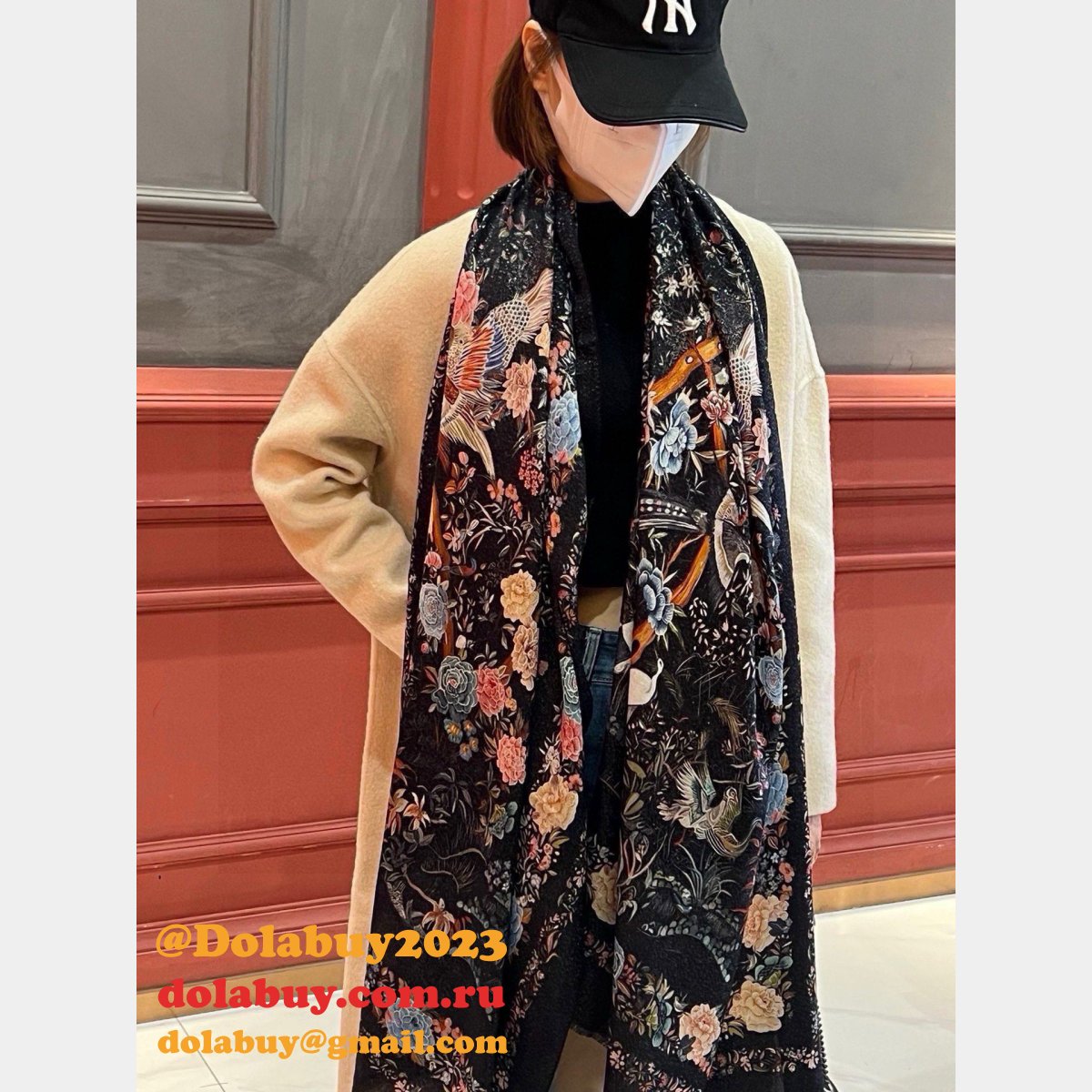 Best Dior Long Cashmere Gold And Silver Wire Scarf