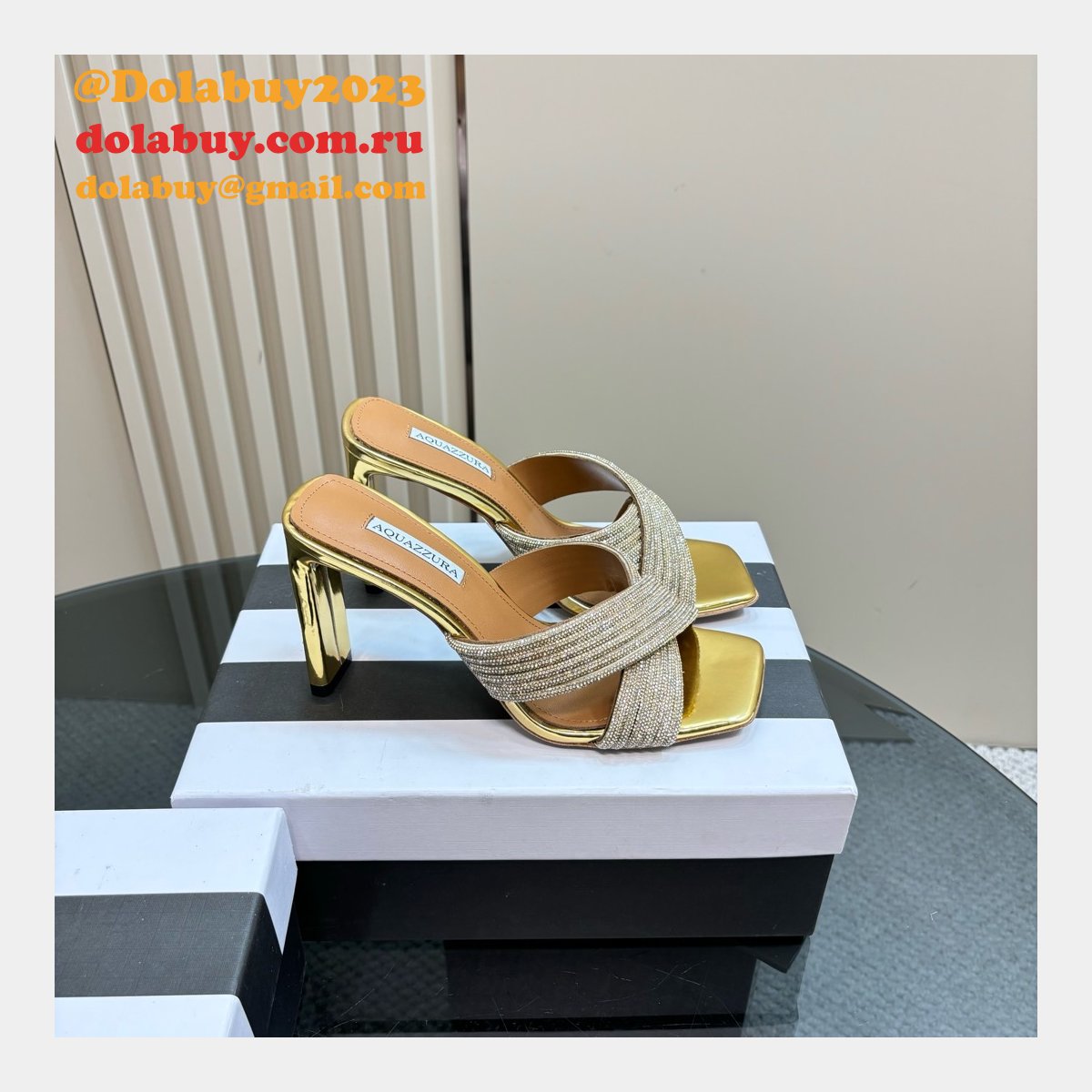 Wholesale AQUAZZURA 1:1 Mirror Rhinestone High-heeled Sandals