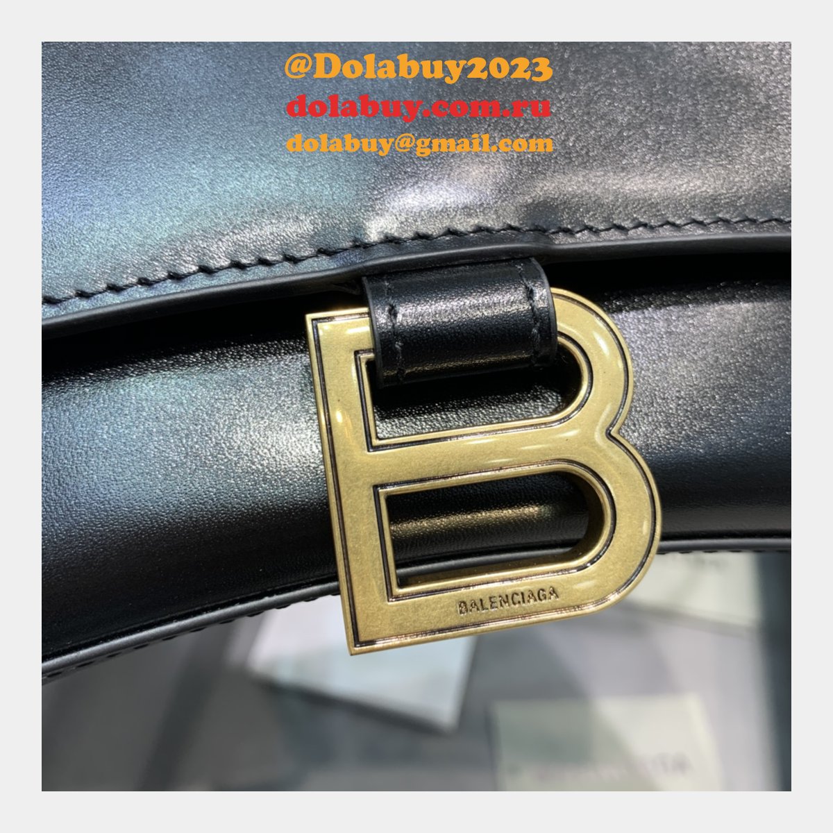 Cheap Balenciaga Hourglass Croc-Embossed Leather Top Handle Bag Plain black