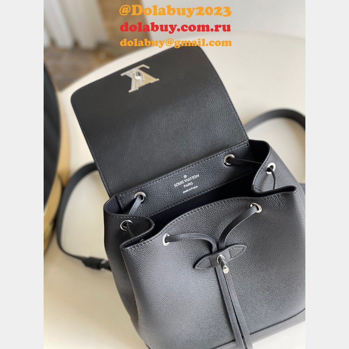 Louis Vuitton M41815 Backpack Lockme Leather NavyBlue/Black/Apricot/Red