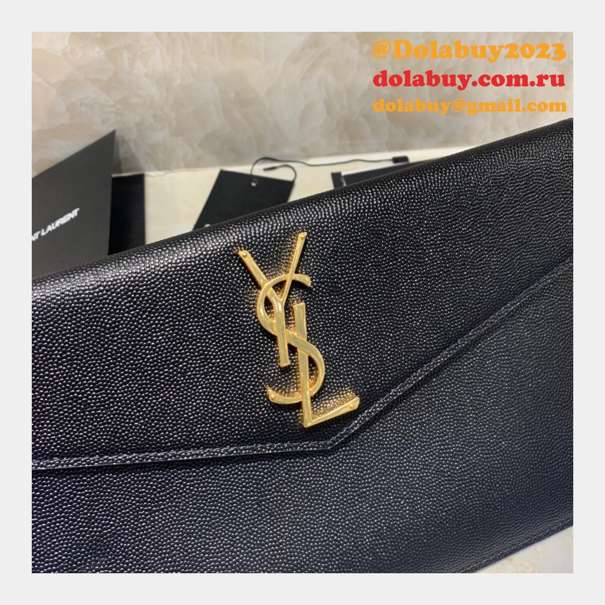 YSL AAA+ CLUTCH IN GRAIN DE POUDRE EMBOSSED LEATHER