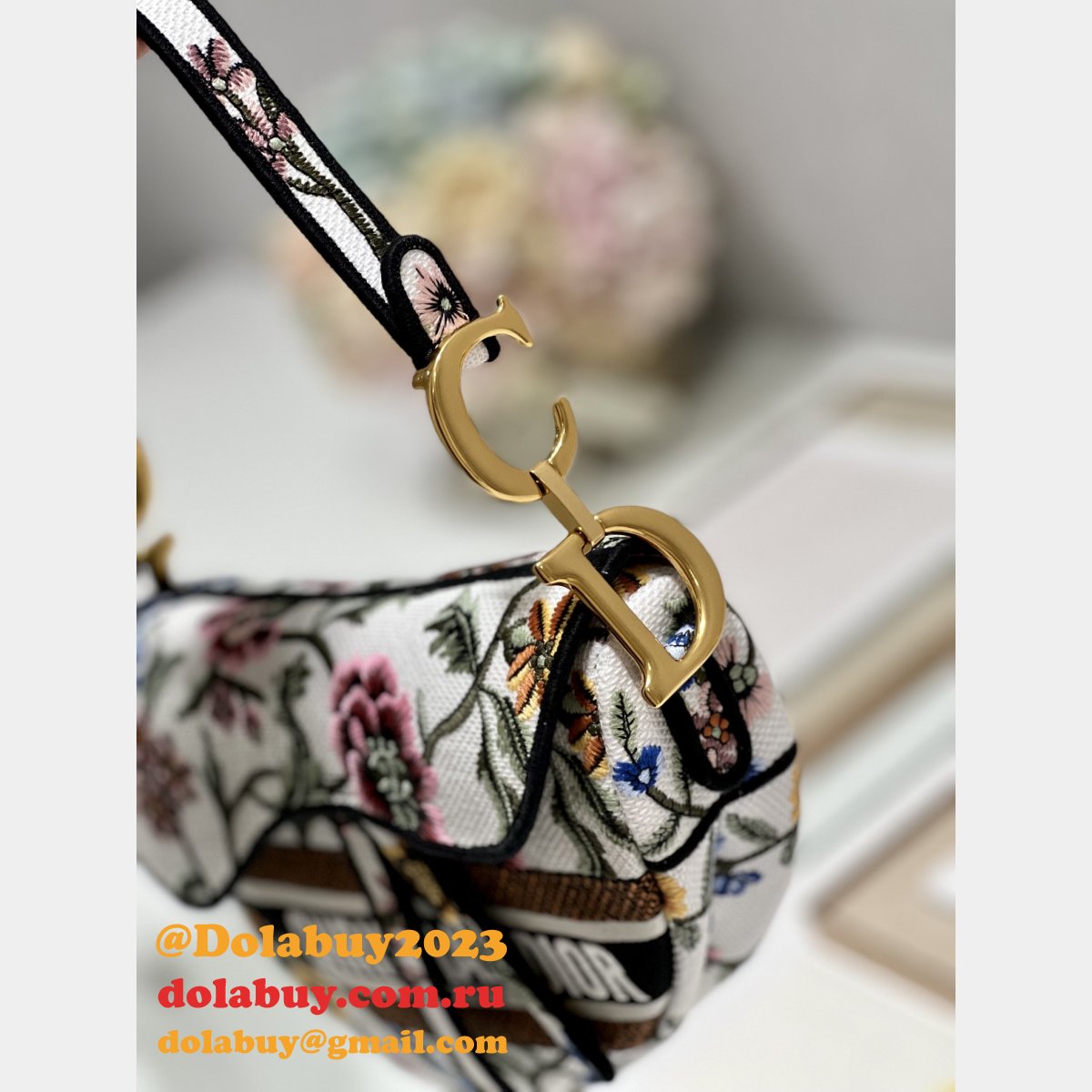 Duplicate Christian Dior Saddle Oblique Blooming 9012/0446 White Bag