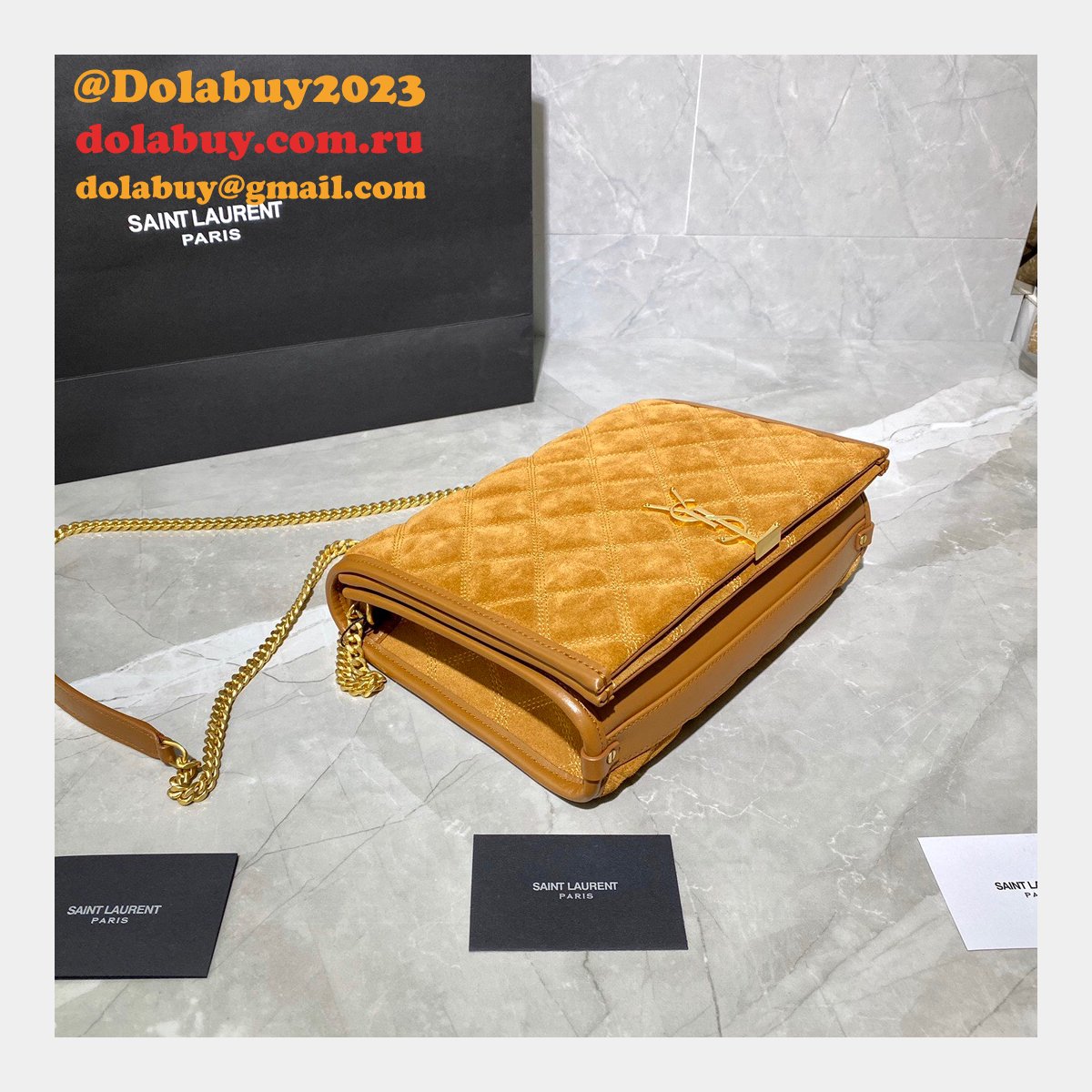 Saint Laurent Becky Small Brown Monogram Luxury Quilted Shoulder