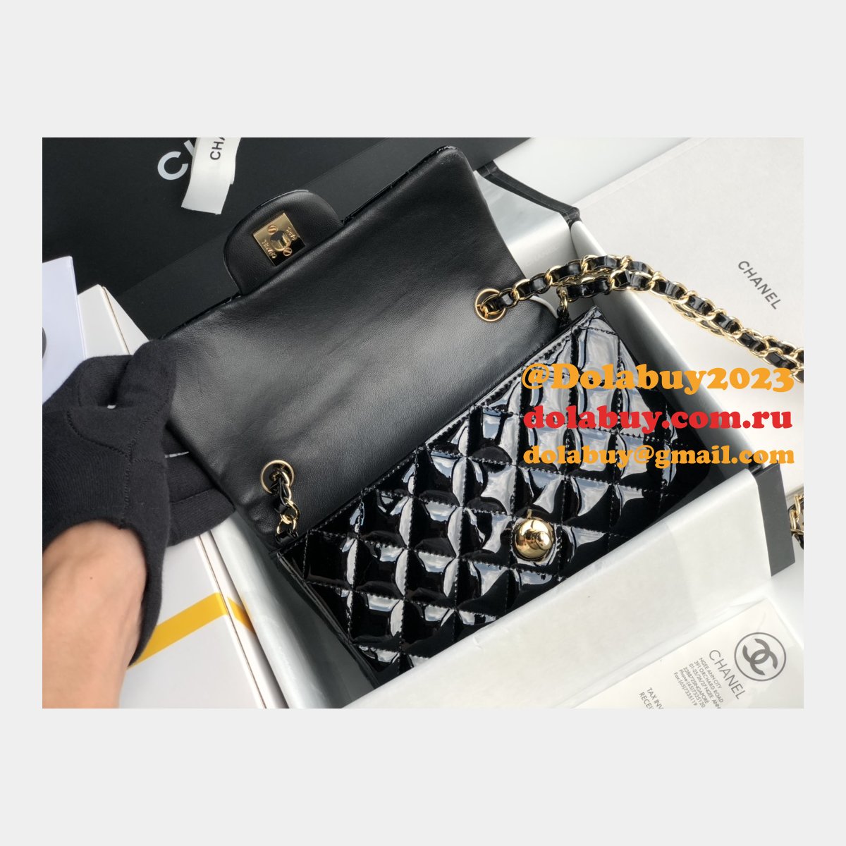 7 Star CC Lambskin Flap Designer Black Bag 20CM