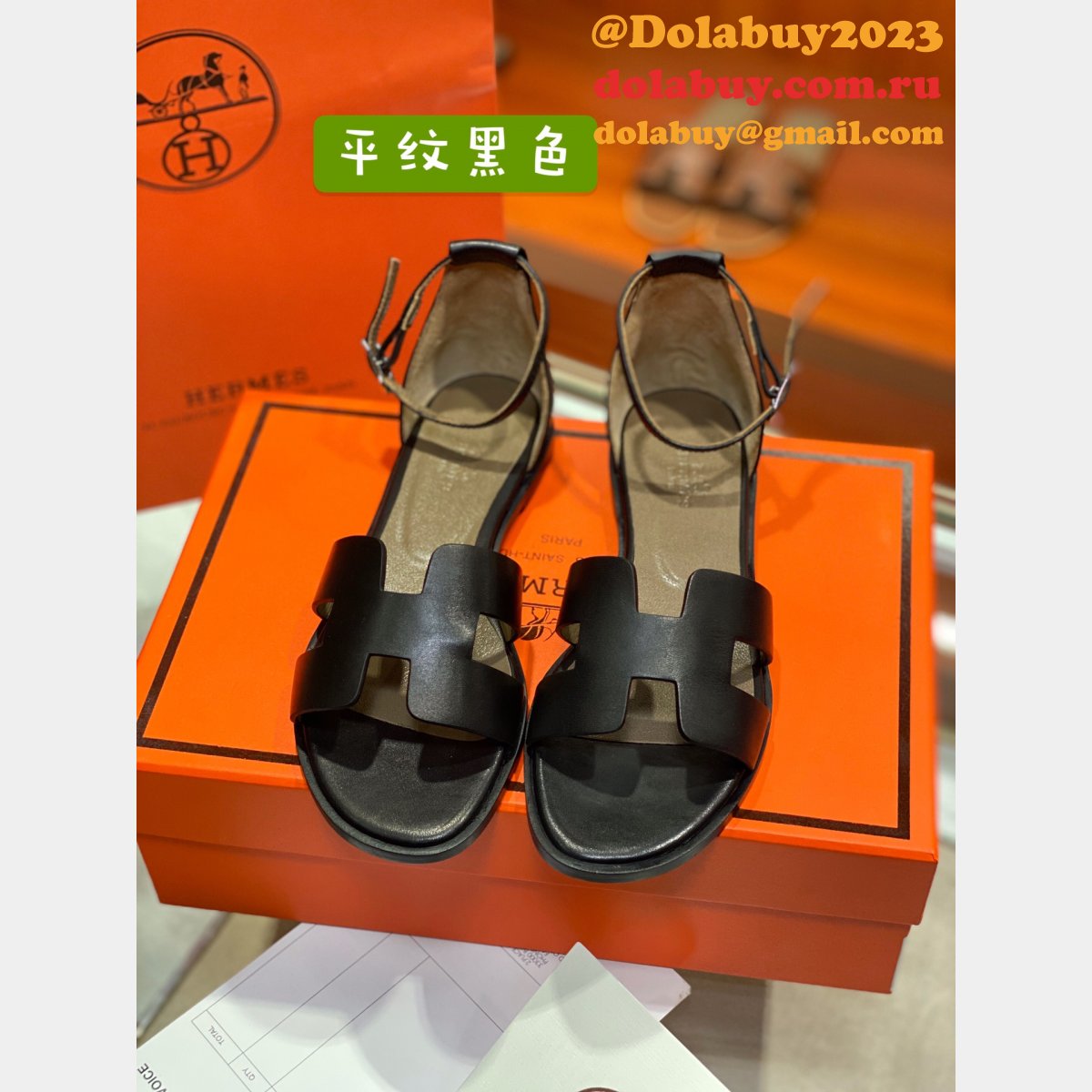 5 STAR HERMES REPLICA DESIGNER SANDALS PATETN LEATHER