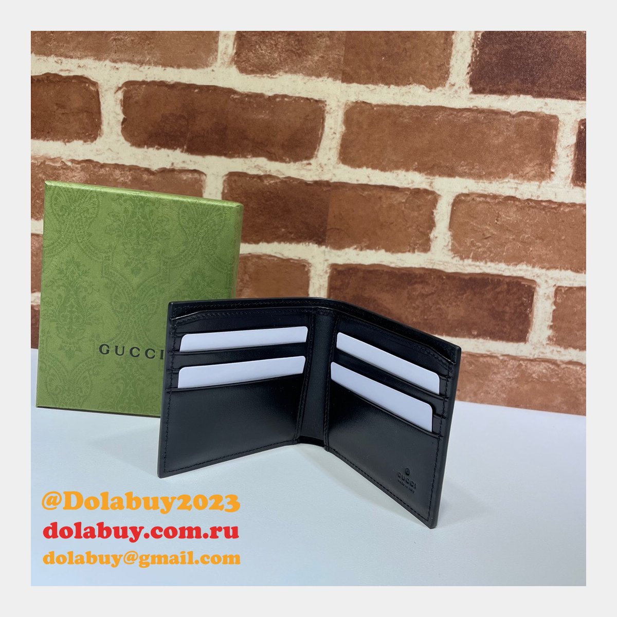 G*u*i fake 428726 china black leather gg marmont large bi-fold wallet