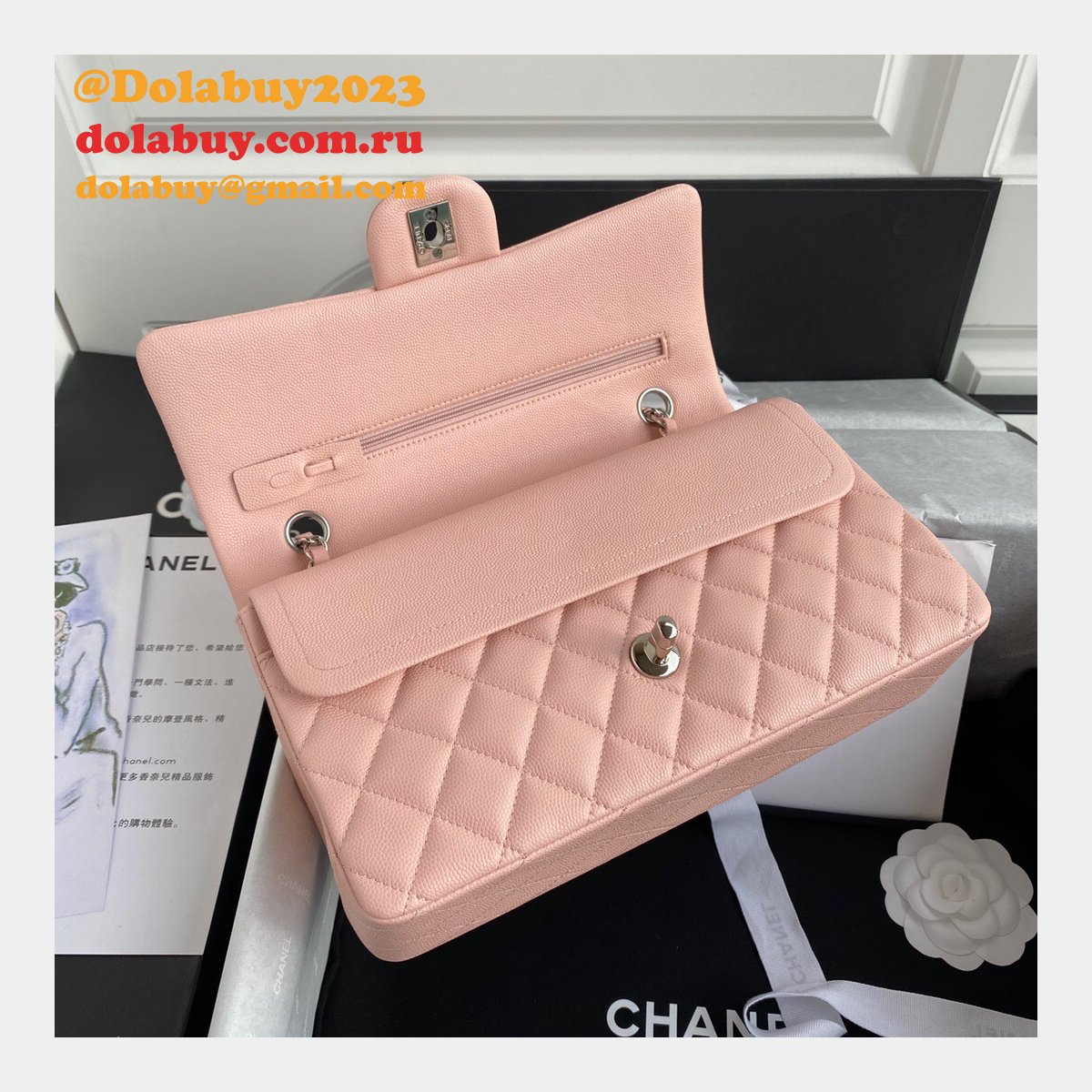 CC Best 25.5CM Classic Flap Bag Caviar Leather A01112 Pink