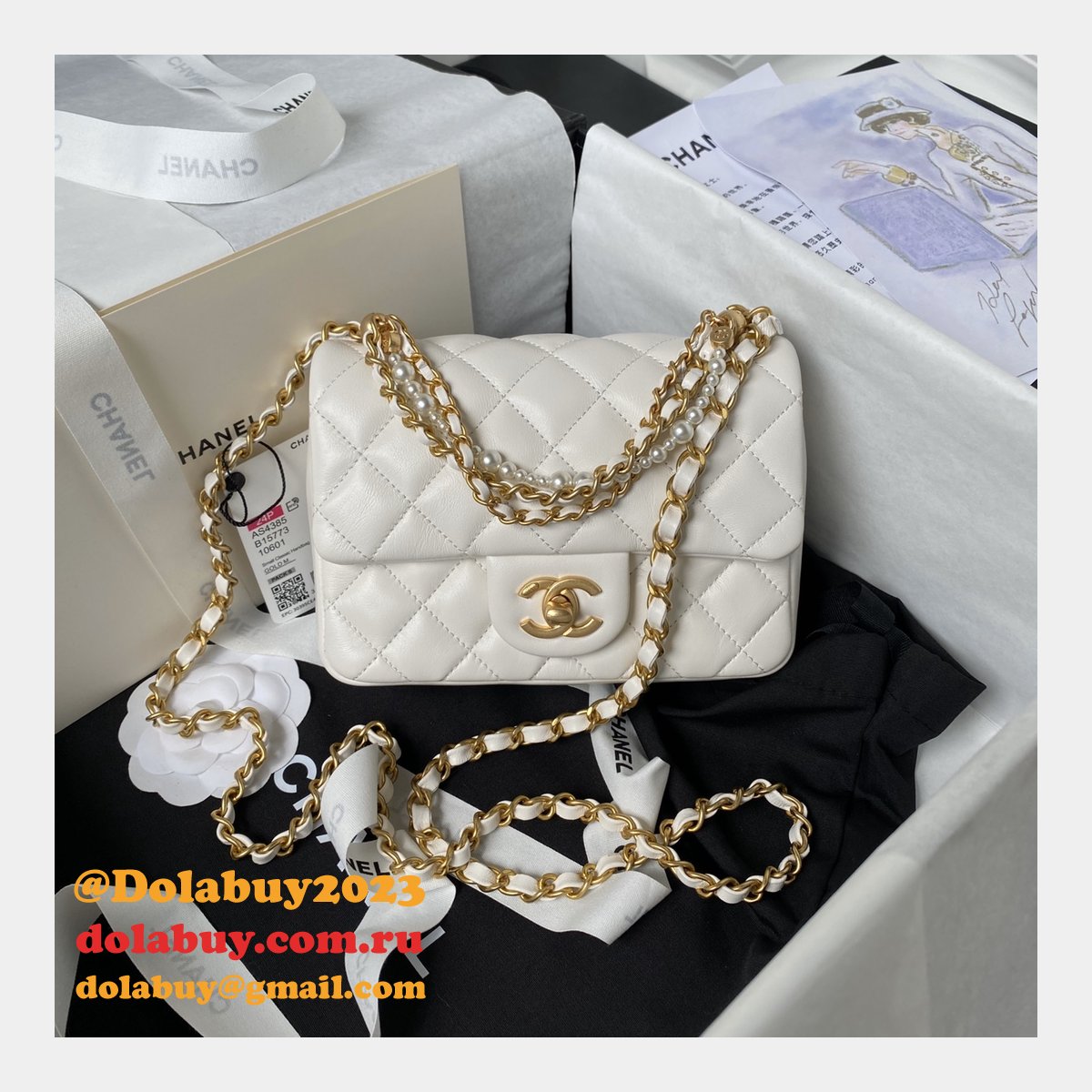 Luxury CC MINI AS4385 pearl chain BAG 2024