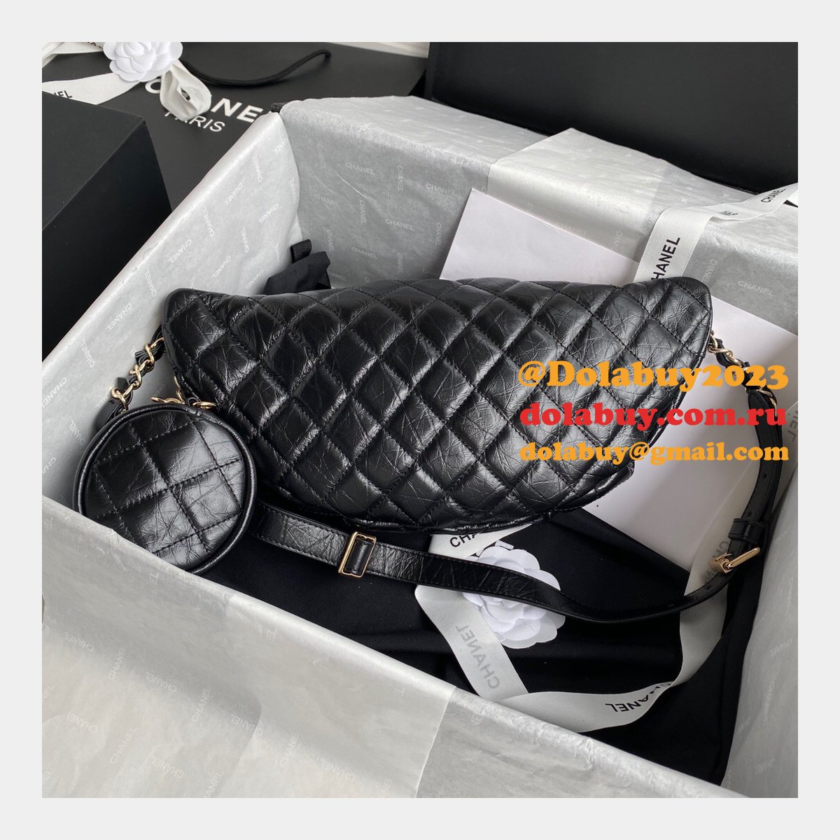 Buy Online CC AAA+ Calfskin Waist AS1077 Black Bag
