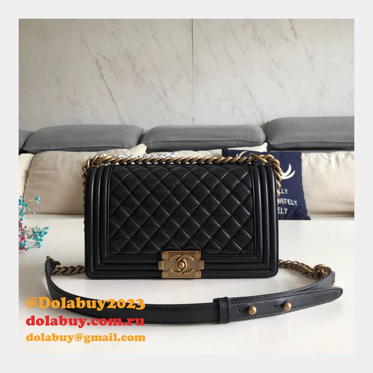 Fashion CC Le Boy Top Quality Black Bags lambskin 25cm