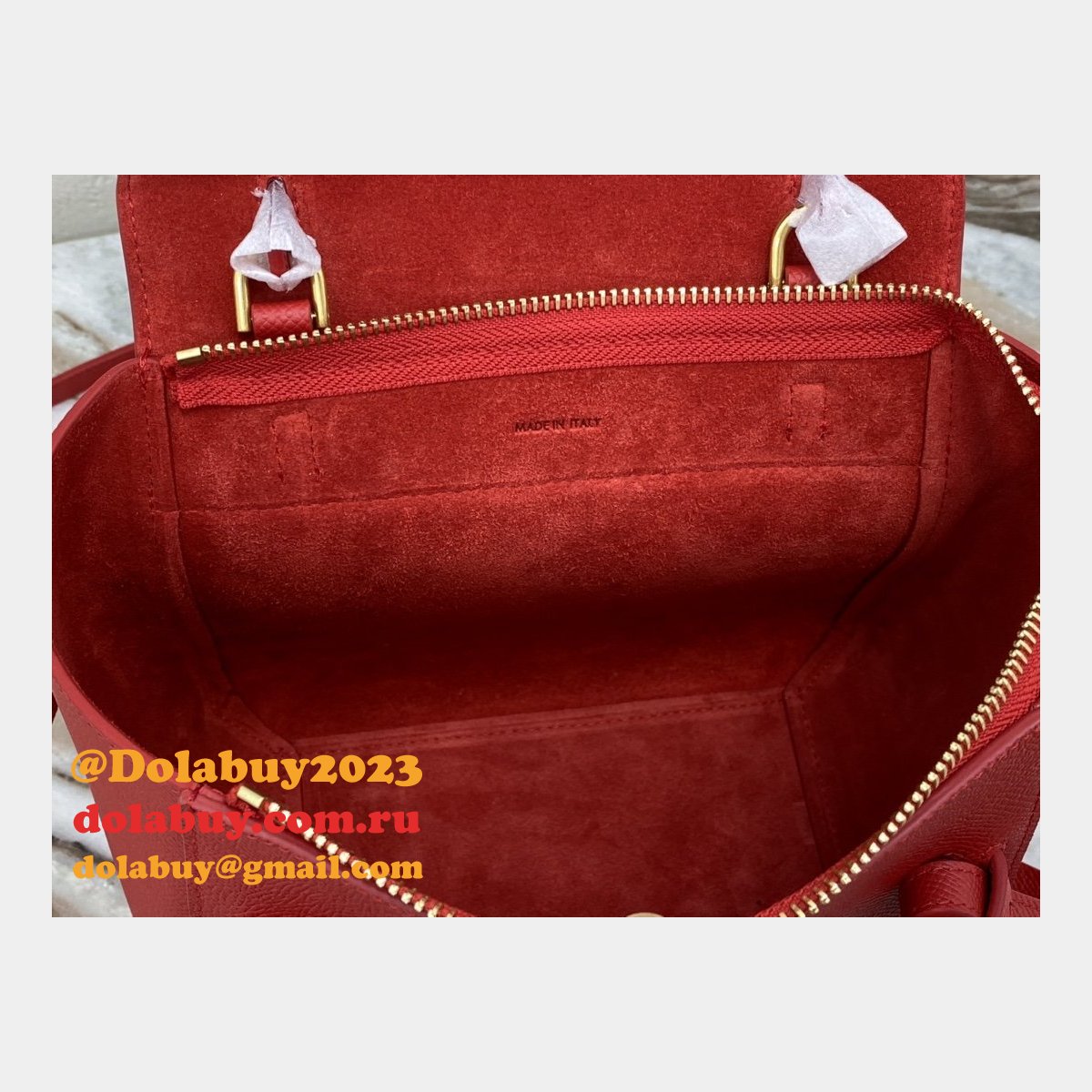 Celine cheap nano belt red bag in grained calfskin