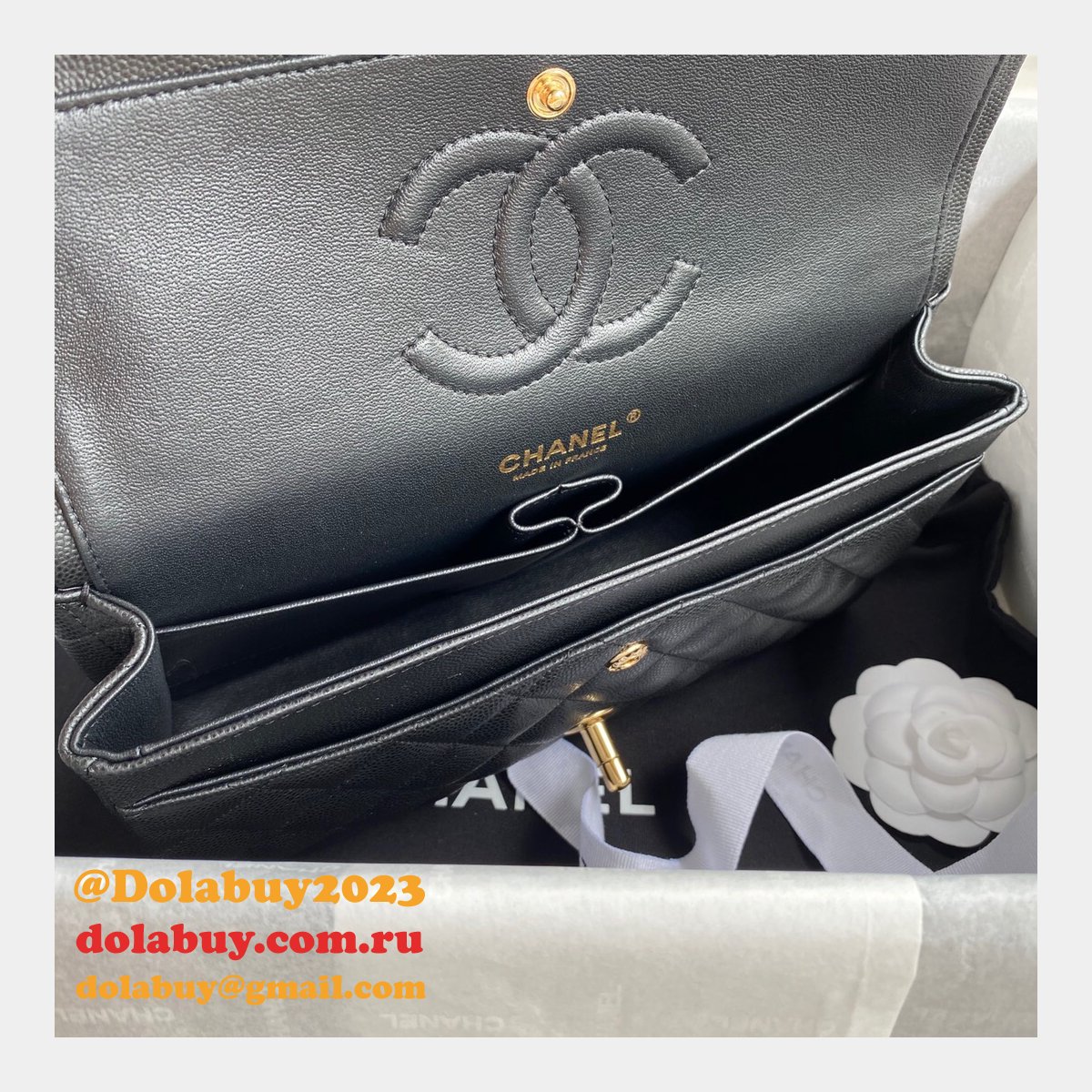 CC Replica 25.5CM Classic Flap Bag Caviar Leather Black A01112