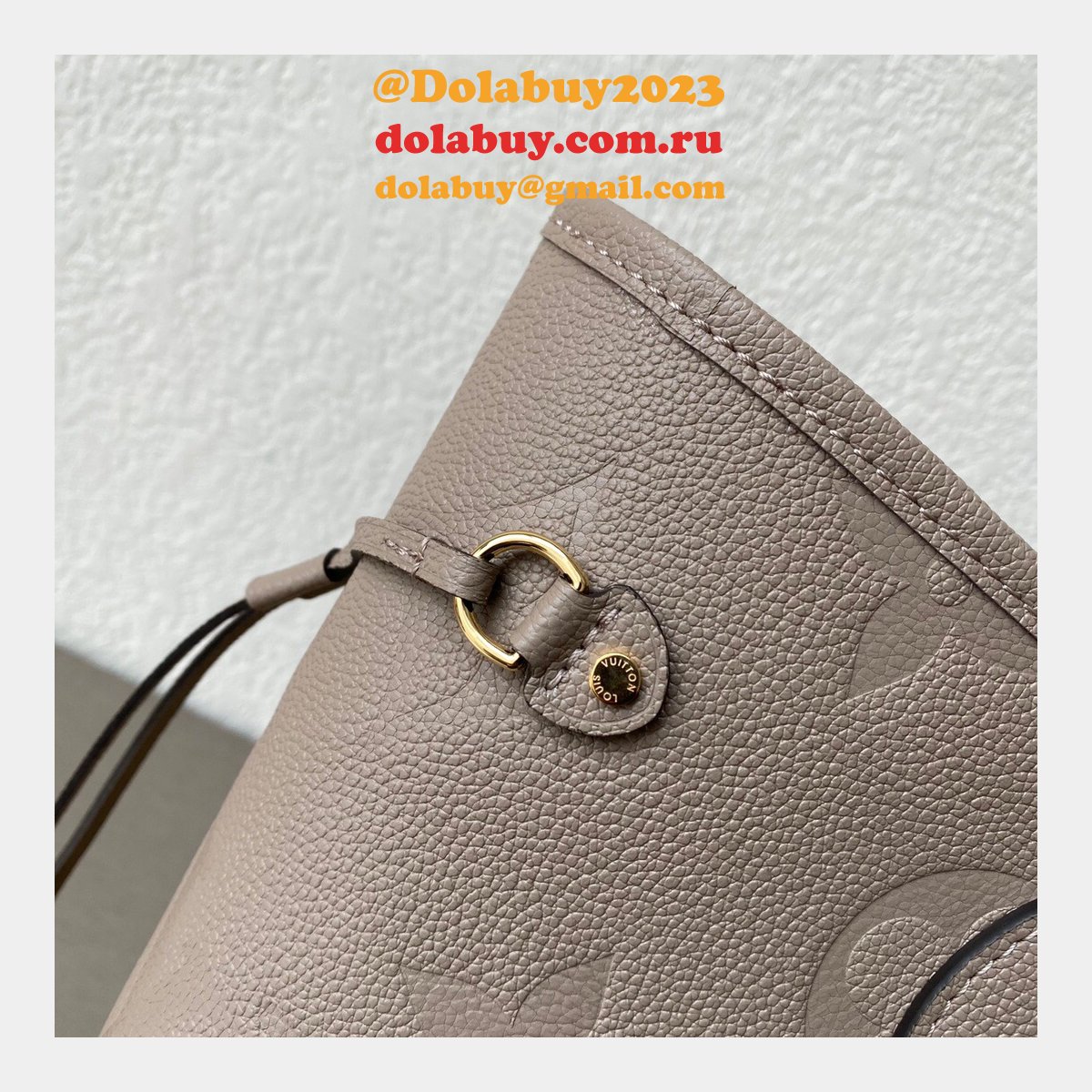 Louis Vuitton M45686 Knockoff Neverfull MM Monogram Empreinte Leather Tourterelle Gray