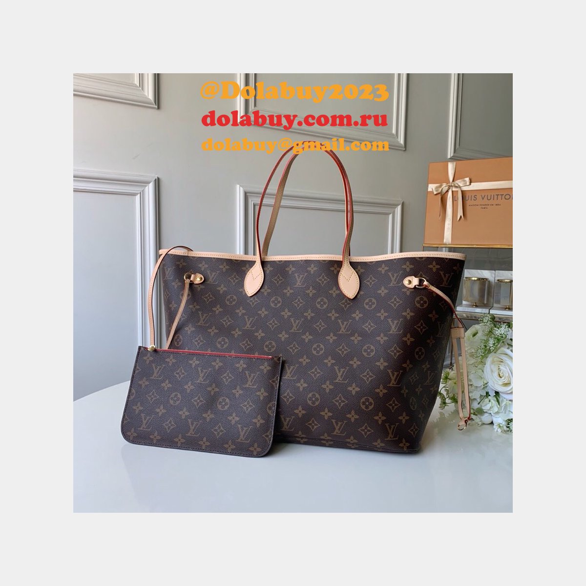 High Quality Louisy Vuittun Monogram Canvas Neverfull GM red Bag 40CM