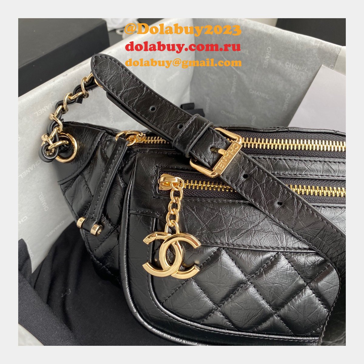 Buy Online CC AAA+ Calfskin Waist AS1077 Black Bag