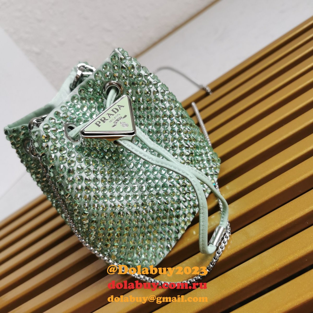 Designer Prada Replicas 1NR016 Crystal Embellished Satin Mini-pouch Bag