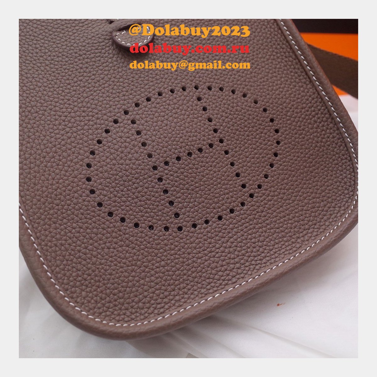 Hermes Mini Evelyne Handbags Replica Coffee