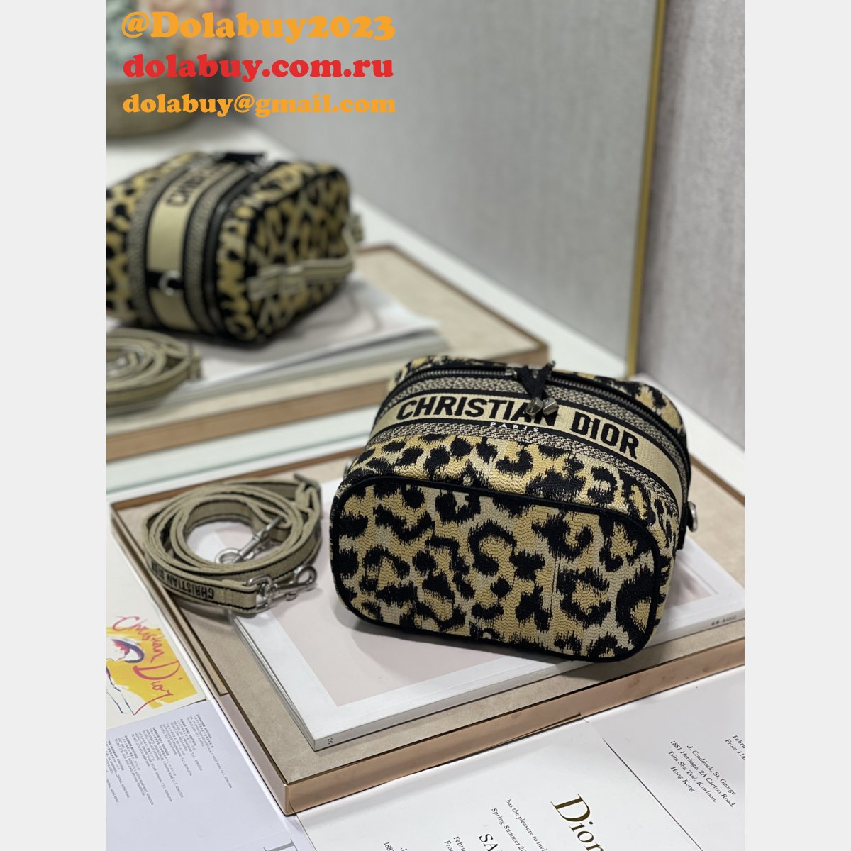 Christian Dior Perfect Replica Travel Crossbody Leopard Print Cosmetic Bag