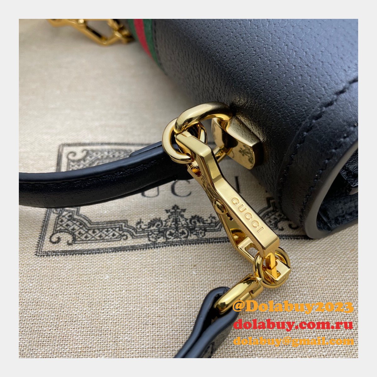 G*u*i black/cream ophidia small top handle replica bag