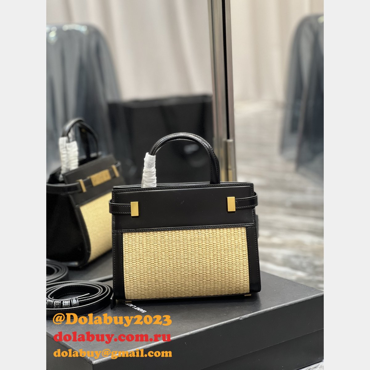 Replica YSL Saint Laurent Nano Manhattan Top Handle Brown/Black Bag