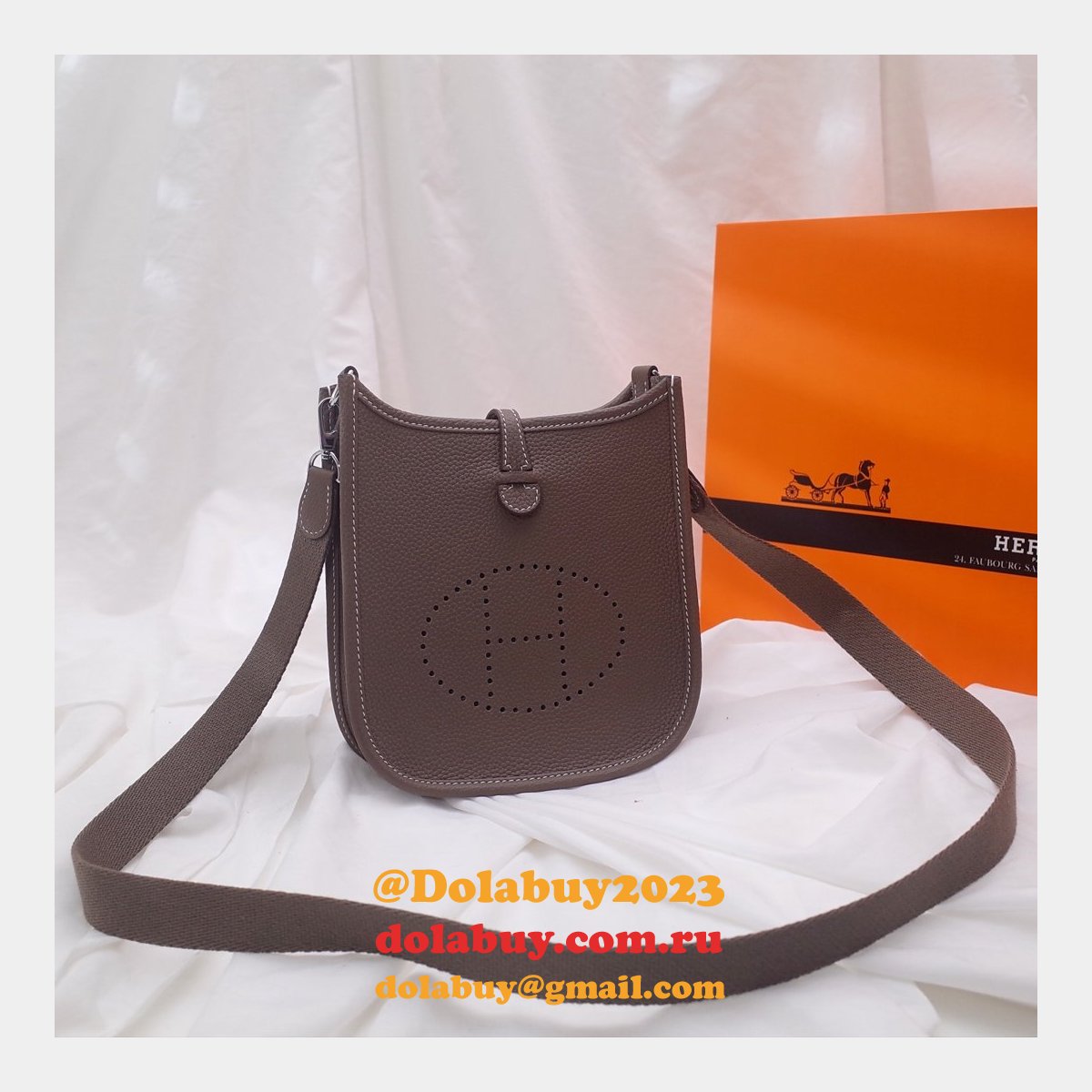 Hermes Mini Evelyne Handbags Replica Coffee
