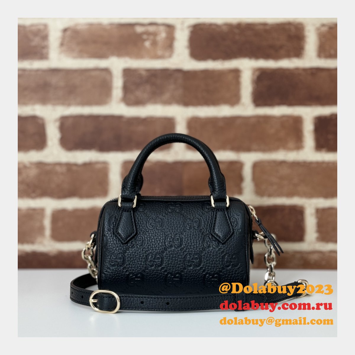 G*u*i duplicate gg emblem super top handle cheap 815256 black bag