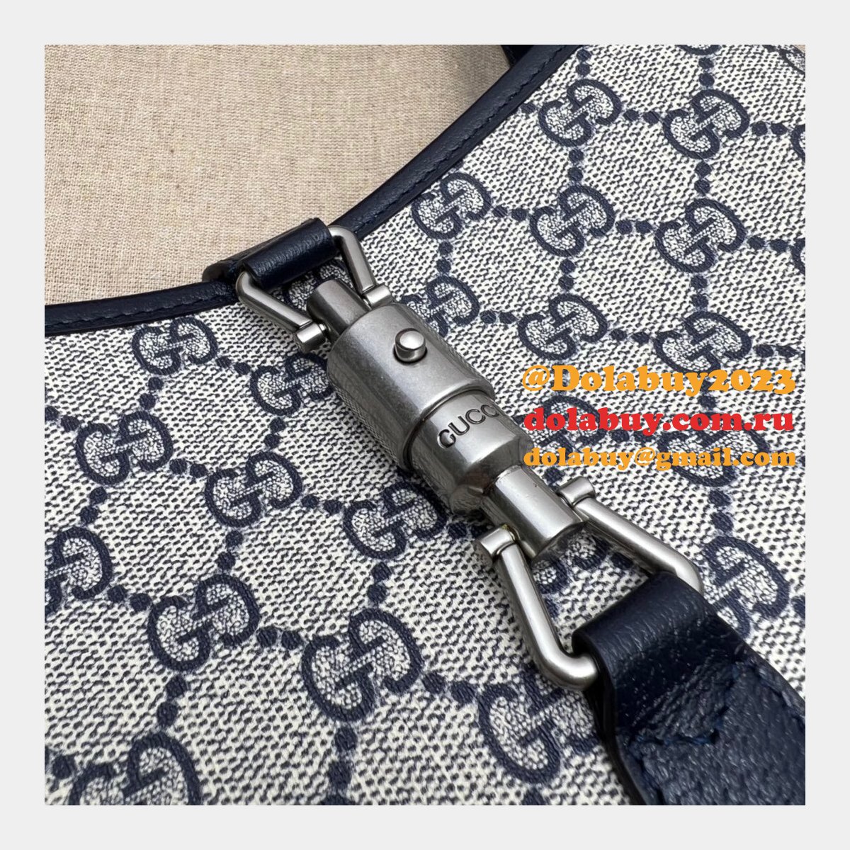 Gucci Wholesale Jackie 1961 small shoulder bag ‎678843 Beige and blue
