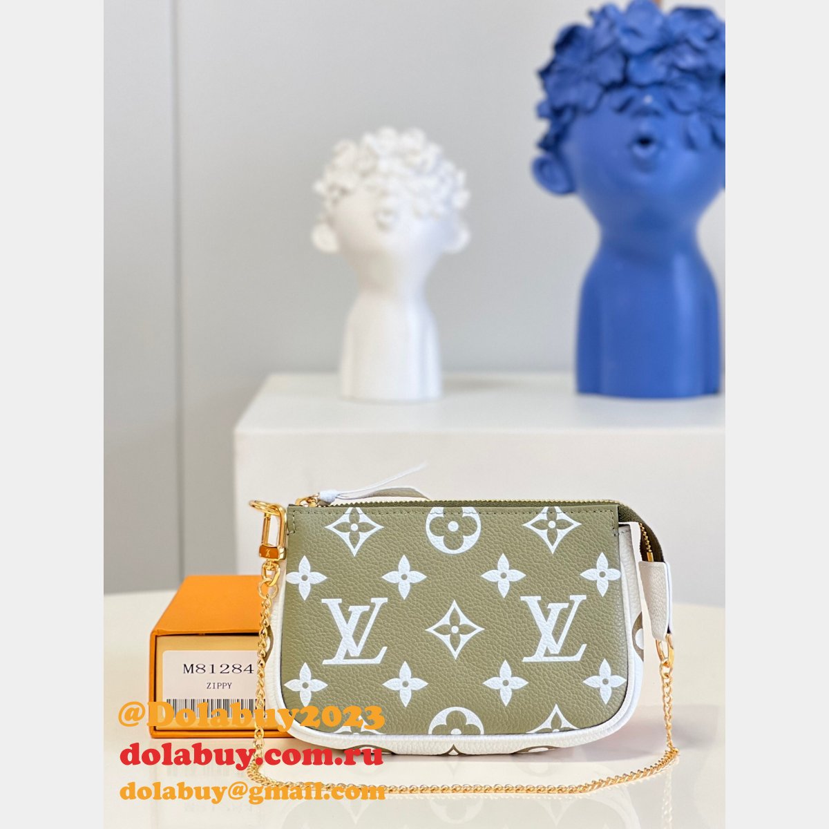 Louis Vuitton Designer Replica Mini Pochette M81284 Khaki/Beige/Cream Accessoires