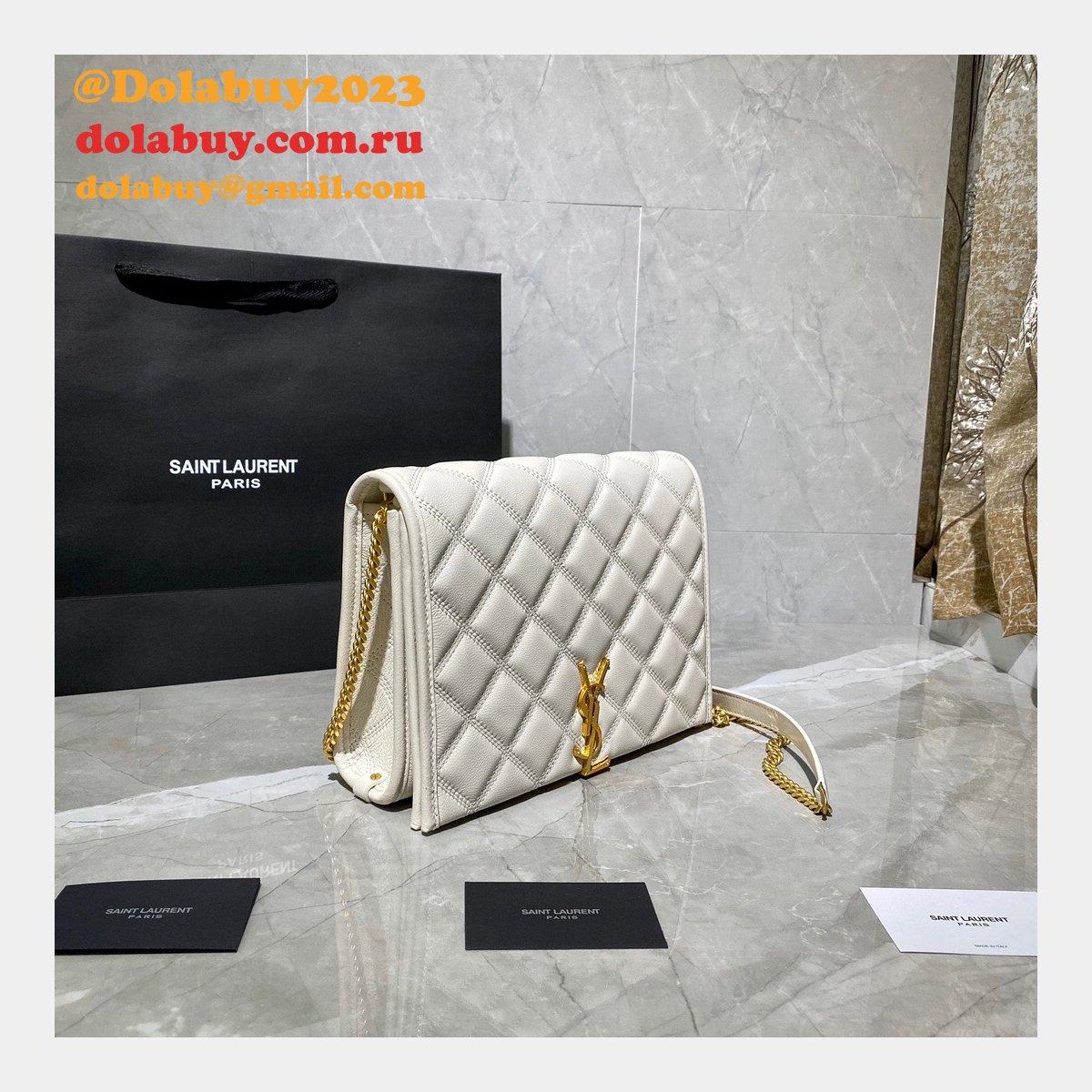 Replicas Saint Laurent Becky Large chain bag in quilted lambskin