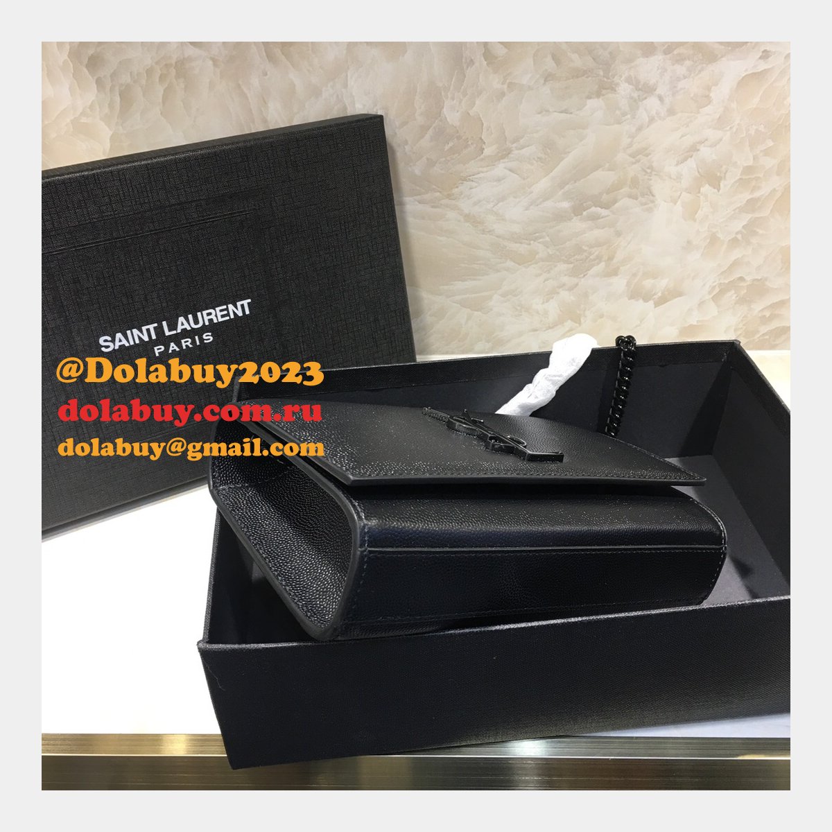 YSL Replica Crossbody Bags Leather & Chain 20cm Black